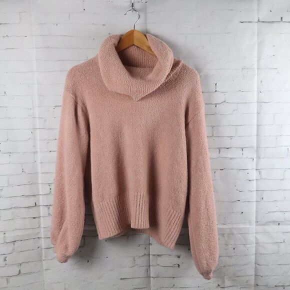 KAISLEY PINK LONG SLEEVE COWL NECK CROP SWEATER SIZE MEDIUM - Picture 1 of 8